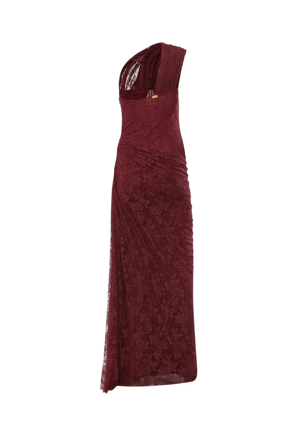 Wendy one-shoulder Lace maxi Dress In Burgundy Avalabel