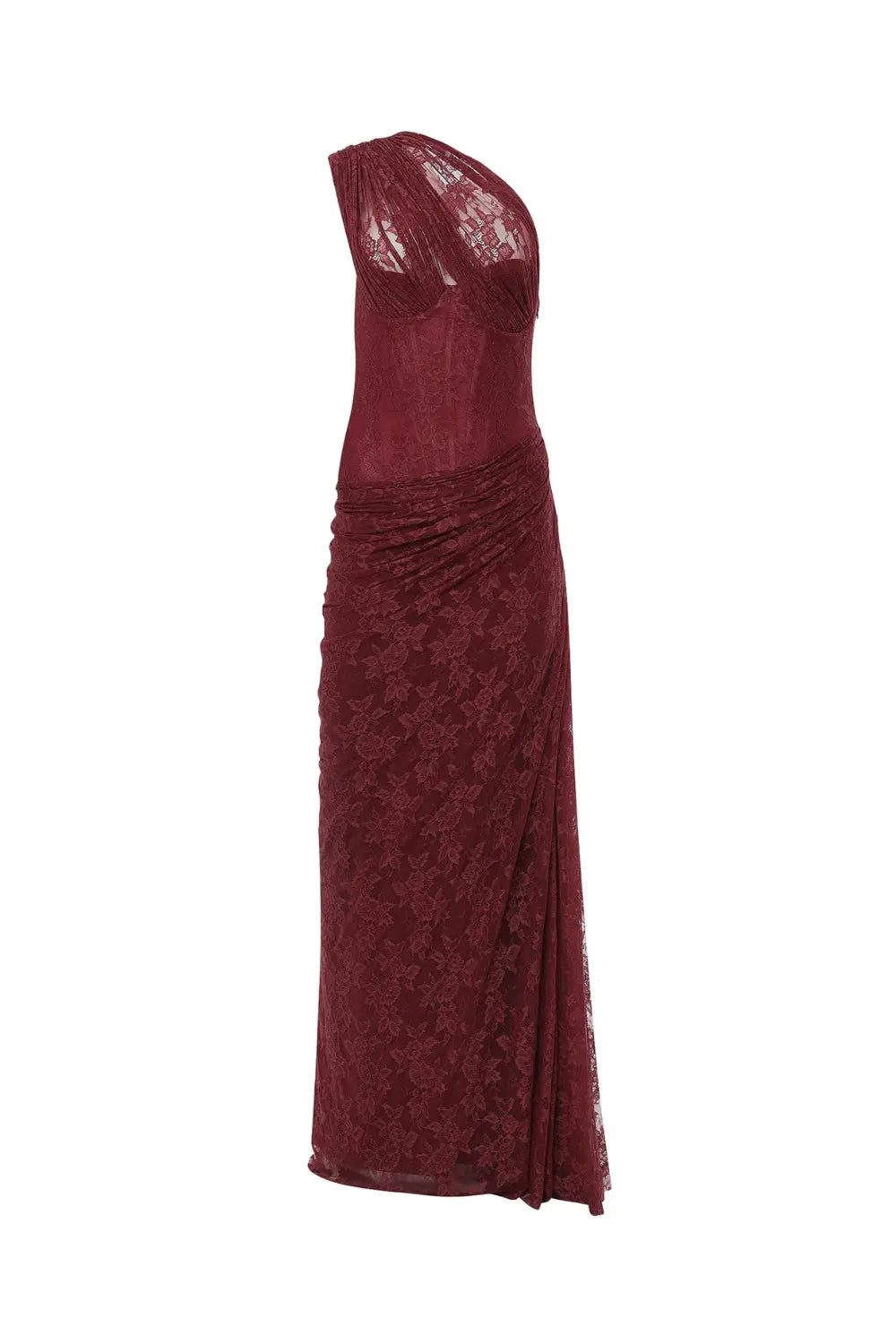Wendy one-shoulder Lace maxi Dress In Burgundy Avalabel