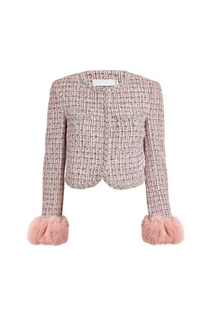 rosemary Pink Bouclé Fur-Trim Jacket