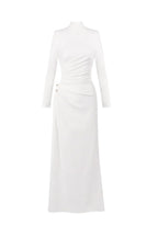 rita Metallic Double Ball Long-Sleeve High-Slit maxi Dress in white Avalabel
