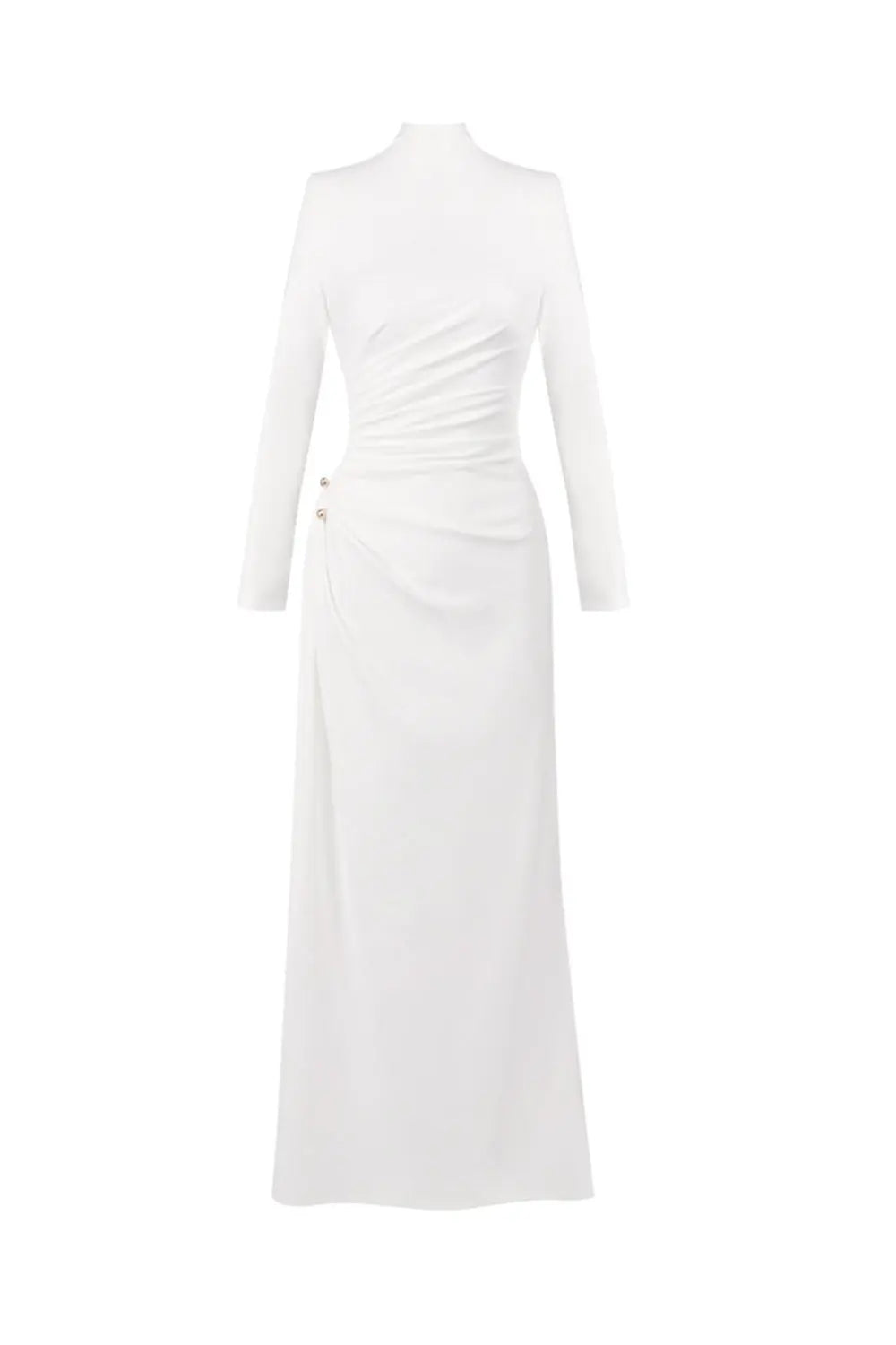 rita Metallic Double Ball Long-Sleeve High-Slit maxi Dress in white Avalabel