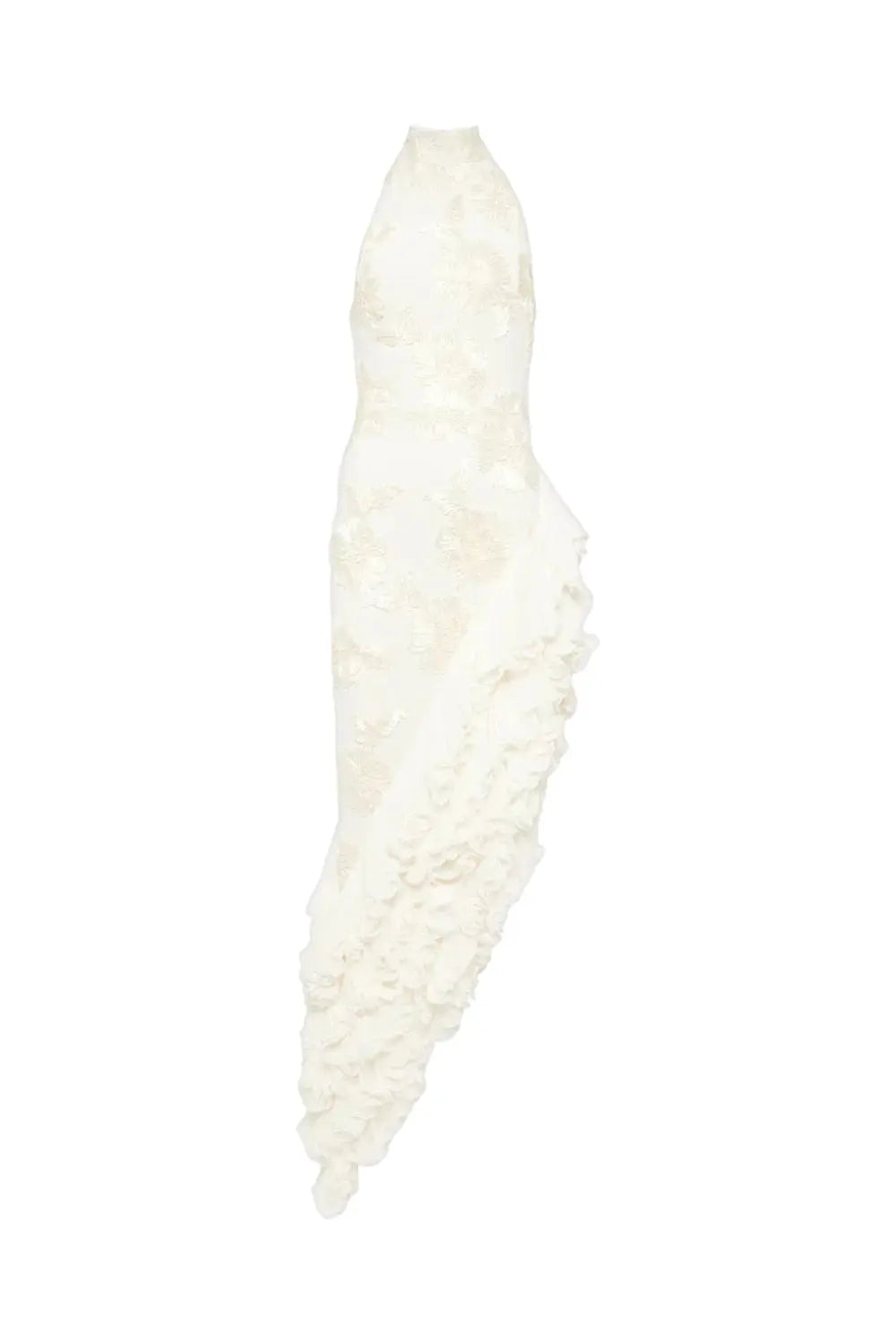 roberta white Asymmetric appliqué halter sleeveless midi dress Avalabel