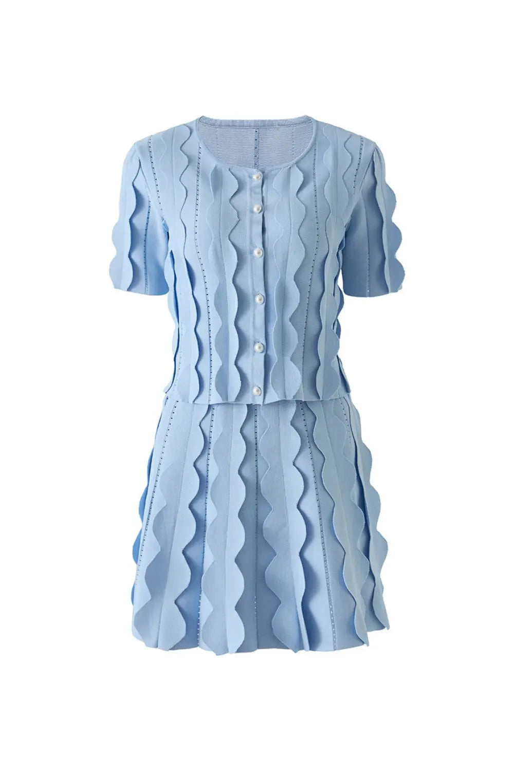 blue geometric circle pattern cardigan skirt two-piece set Avalabel