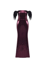 jessie Bow Detail Bardot Sequin Maxi Dress In burgundy Avalabel