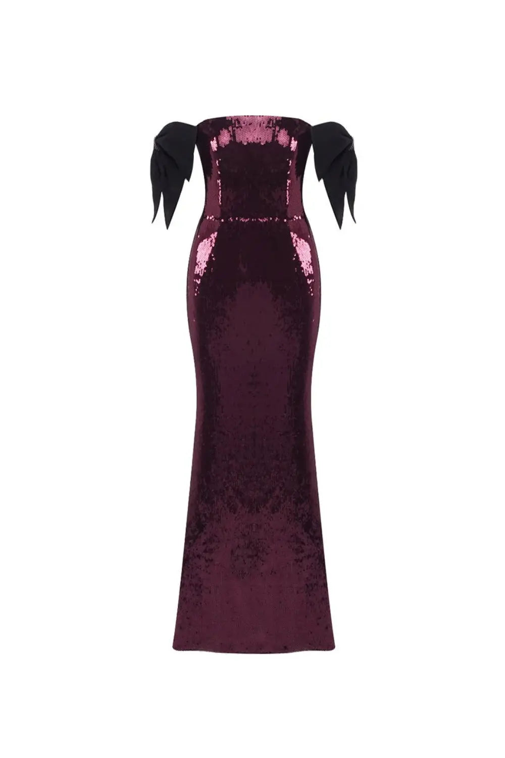 jessie Bow Detail Bardot Sequin Maxi Dress In burgundy Avalabel