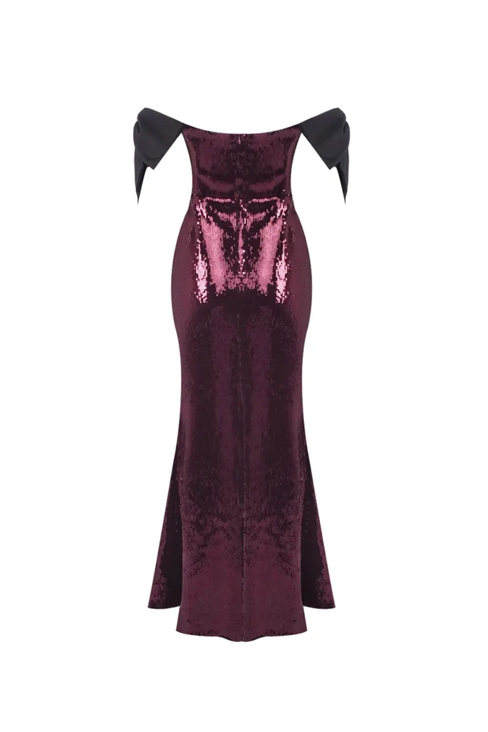 jessie Bow Detail Bardot Sequin Maxi Dress In burgundy Avalabel