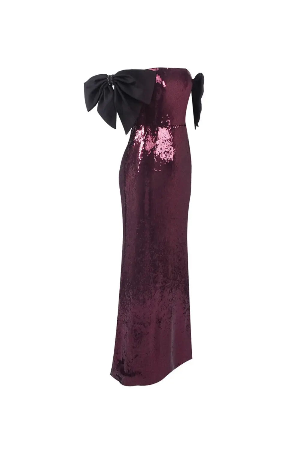 jessie Bow Detail Bardot Sequin Maxi Dress In burgundy Avalabel