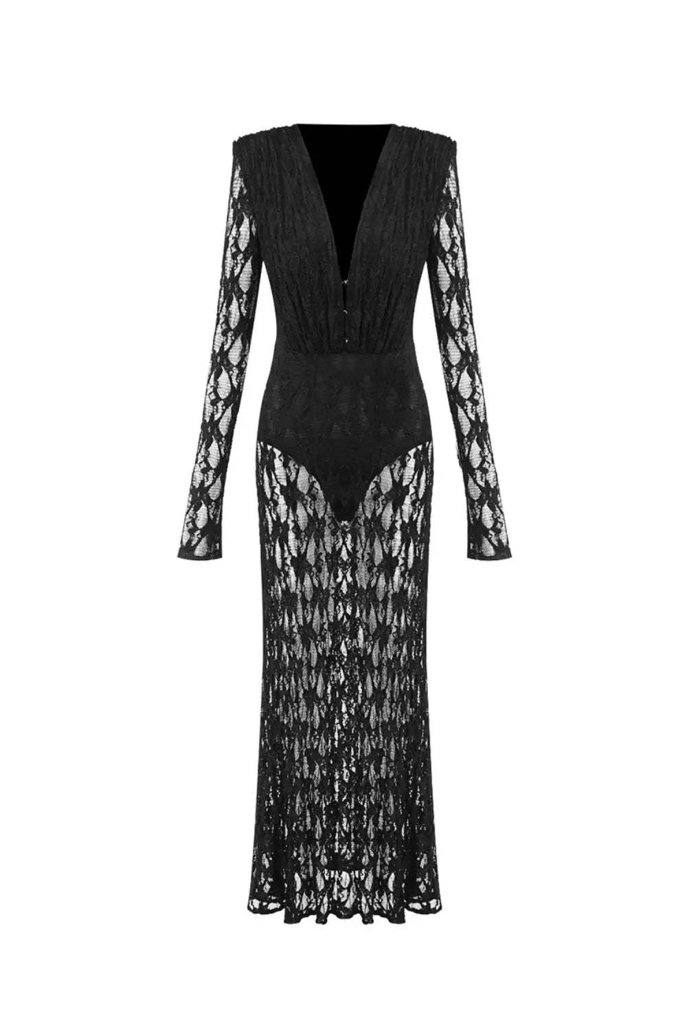 gwendolyn v neck hollow long sleeve lace maxi dress  in black Avalabel