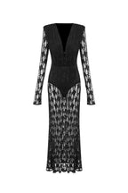 gwendolyn v neck hollow long sleeve lace maxi dress  in black Avalabel