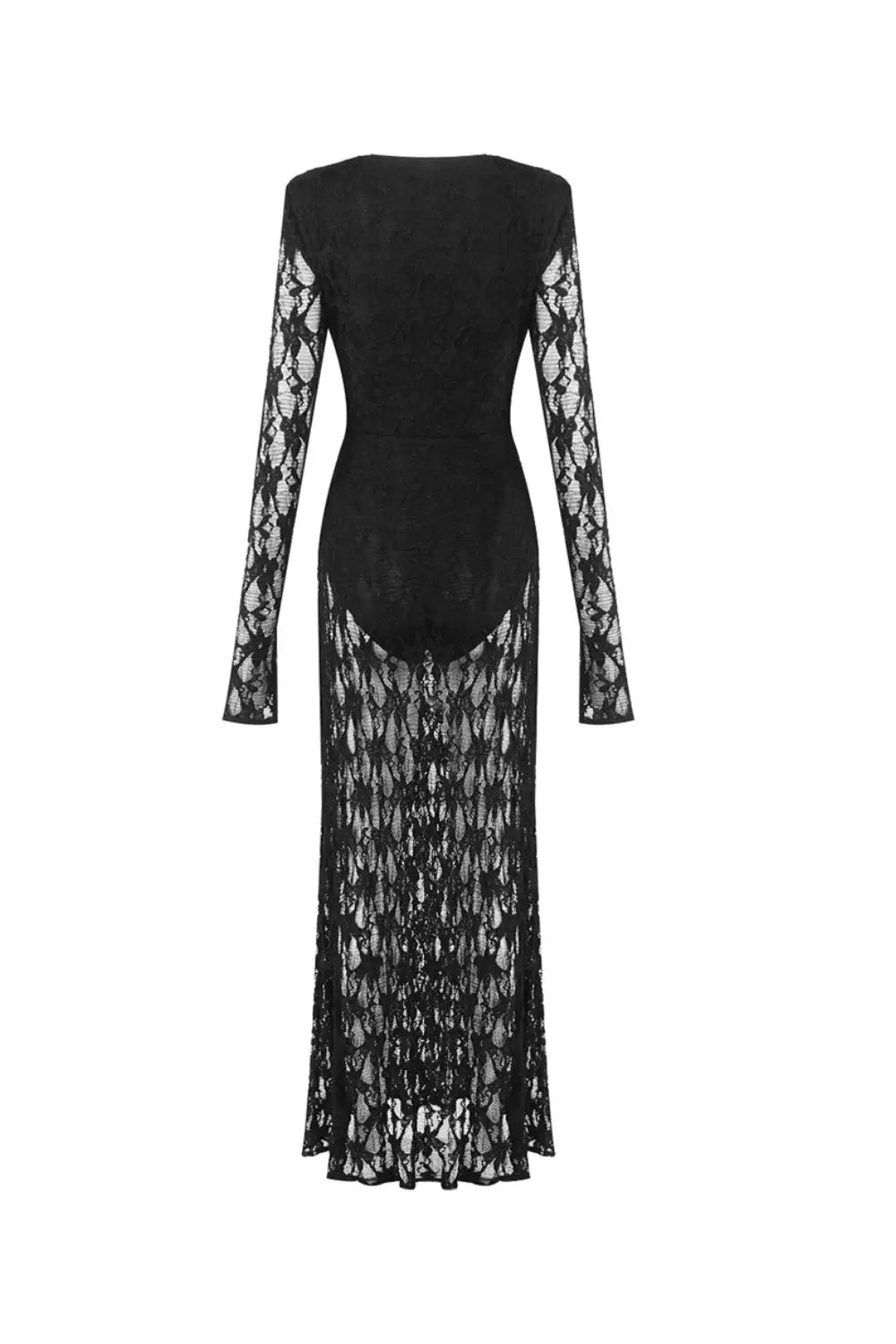 gwendolyn v neck hollow long sleeve lace maxi dress  in black Avalabel