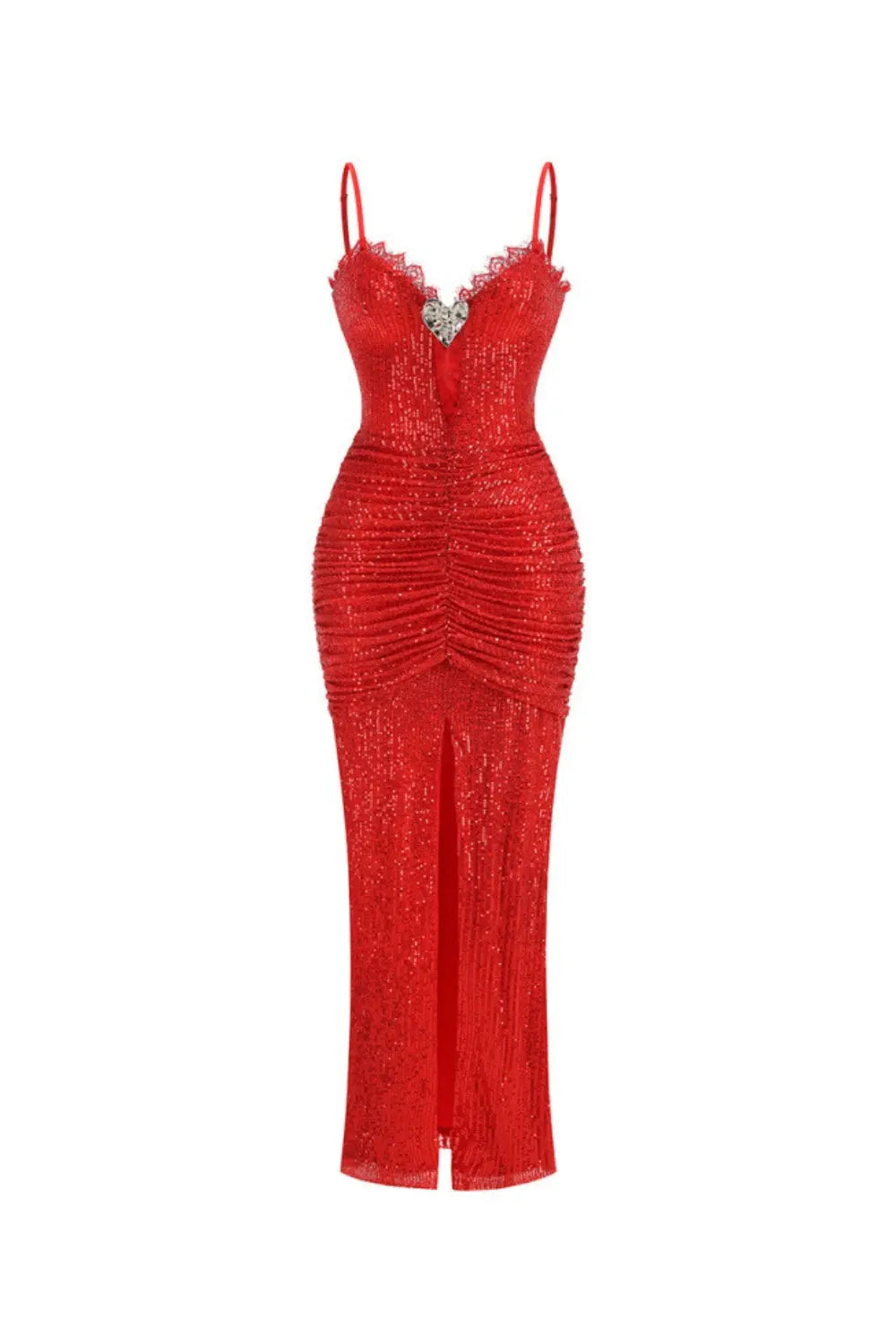 bertha high slit pleated sequin maxi dress in red Avalabel