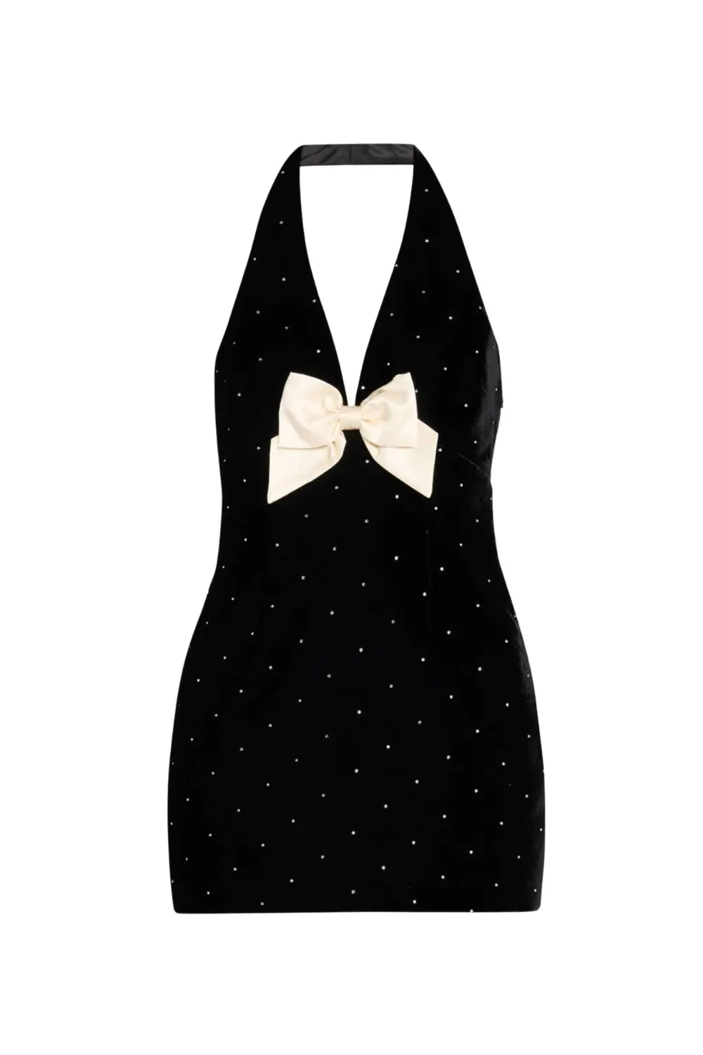 Anais Halter Bow Velvet Mini Dress Avalabel