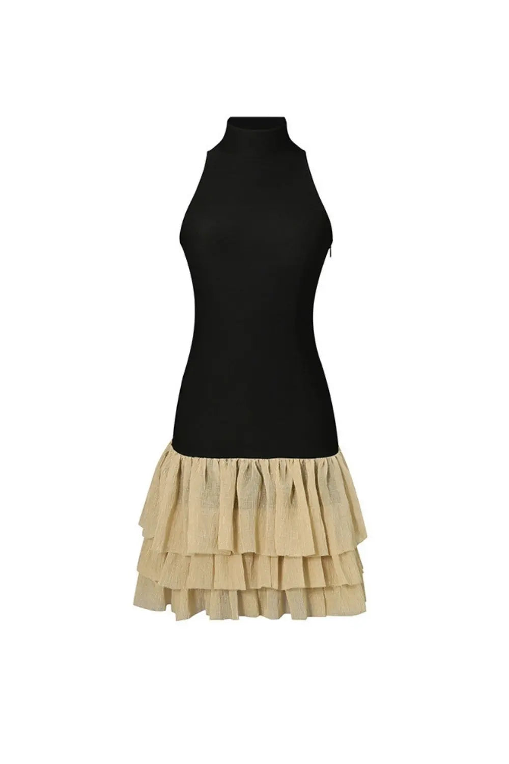 cynthia black ruched trim sleeveless puffy mini dress Avalabel
