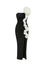 judy One Shoulder Peony Ruffle Gown in black Avalabel