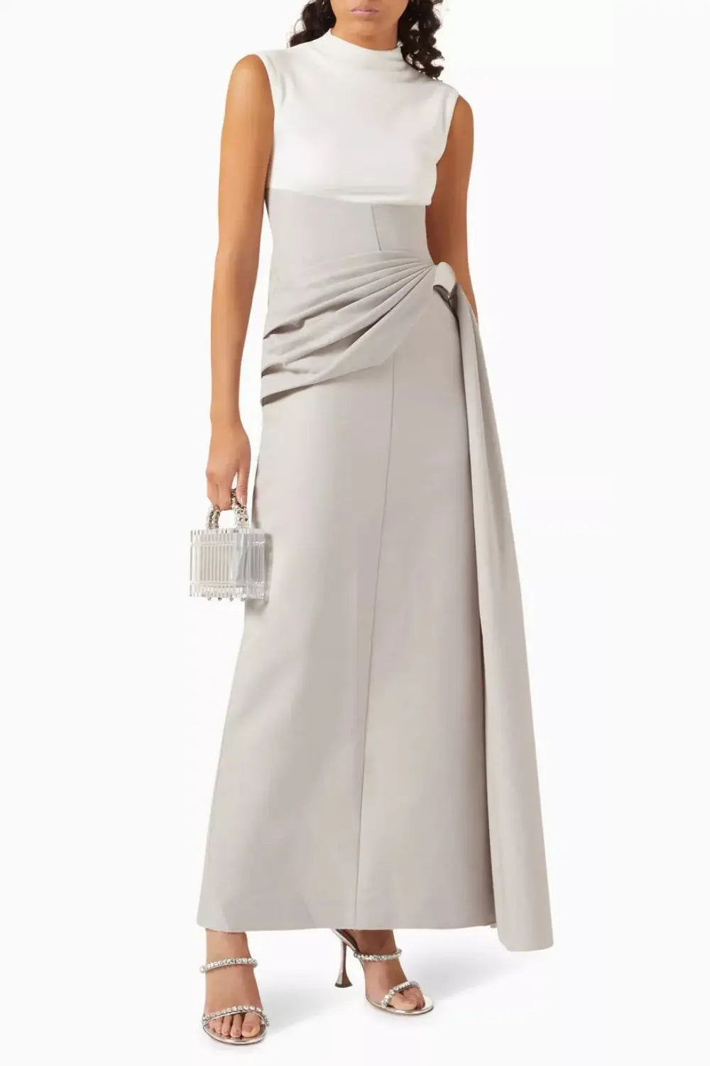 kelly Interlock pleated Knit maxi dress in grey Avalabel