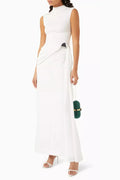 kelly Interlock pleated Knit maxi dress in white Avalabel