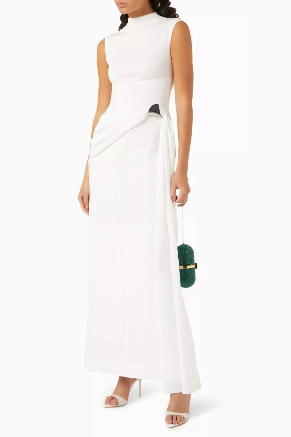 kelly Interlock pleated Knit maxi dress in white Avalabel