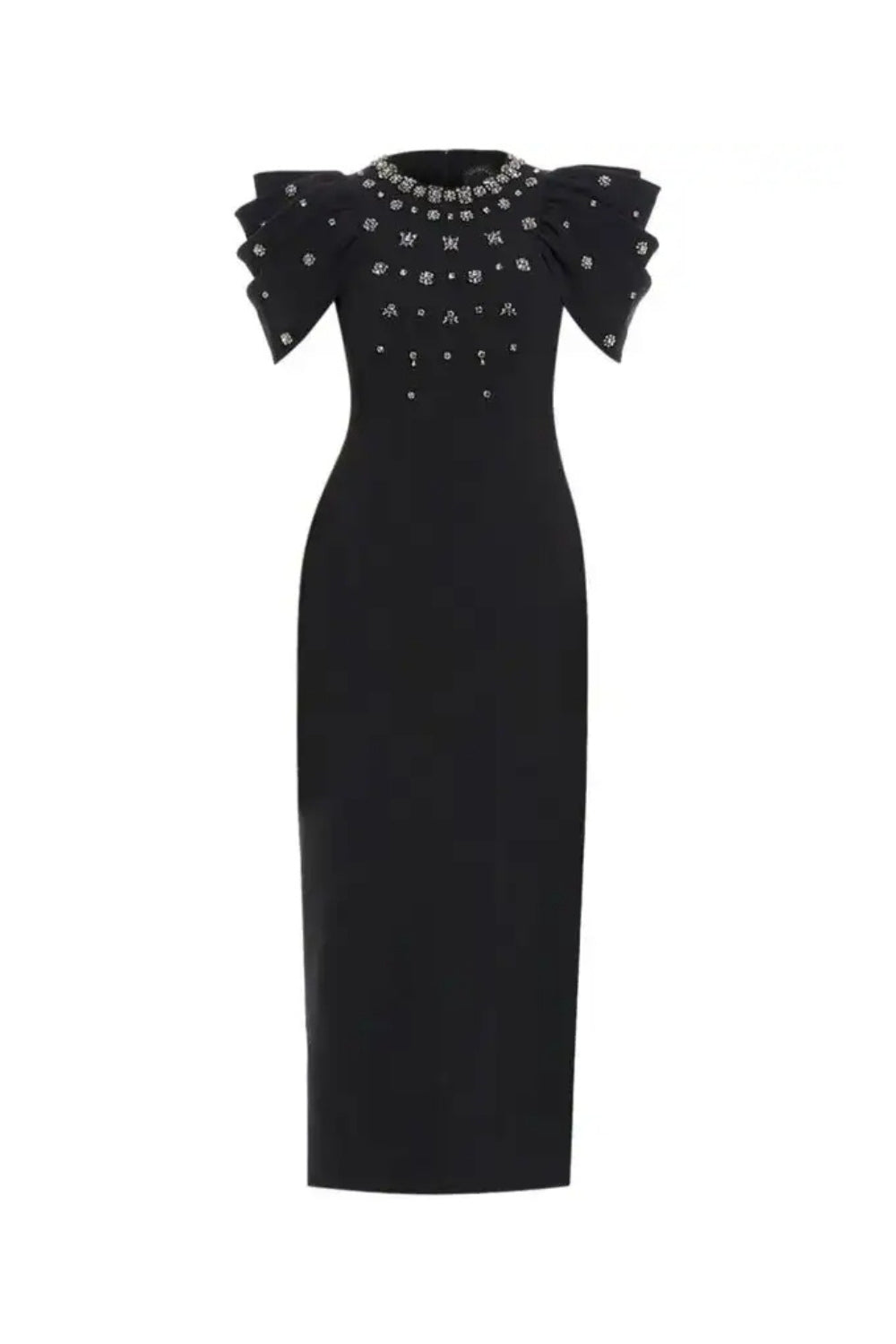 Roxanne Crystal-Embellished Crepe Bodycon Gown in Black
