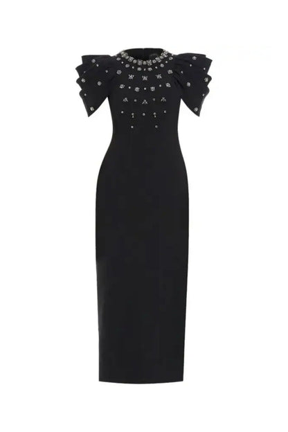 Roxanne Crystal-Embellished Crepe Bodycon Gown in Black