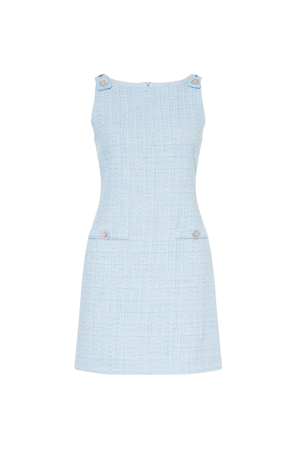 Halter Neck Tweed Vest Mini Dress in Blue Avalabel