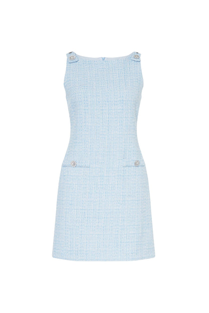 Halter Neck Tweed Vest Mini Dress in Blue