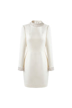 Beaded Cuffs Long Sleeve Mini Dress in White Avalabel