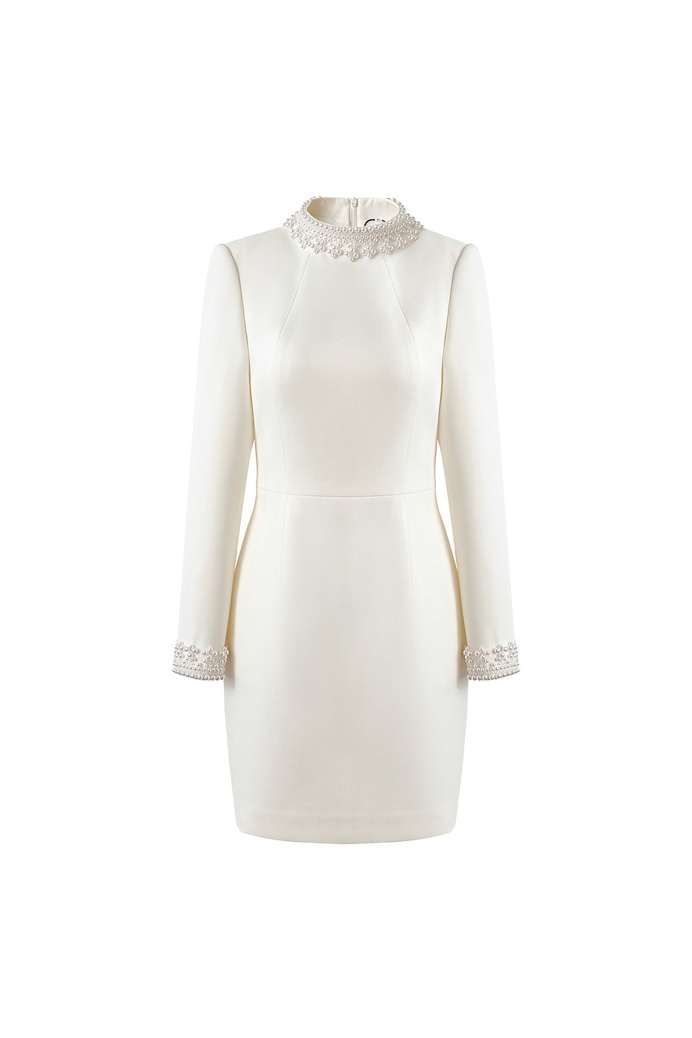Beaded Cuffs Long Sleeve Mini Dress in White