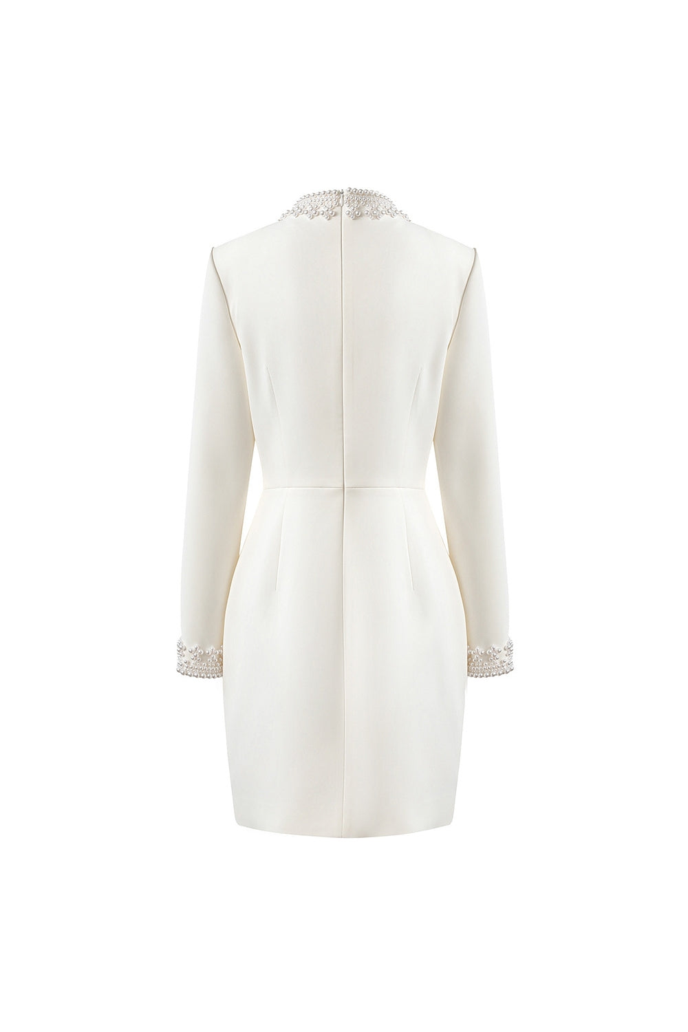 Beaded Cuffs Long Sleeve Mini Dress in White