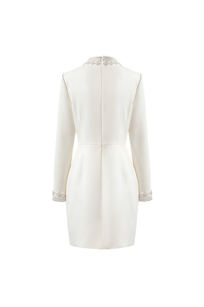 Beaded Cuffs Long Sleeve Mini Dress in White
