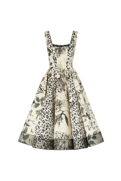 Maggie Leopard Print Pleated Midi Dress