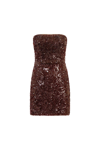 Strapless Sequin Mini Dress in Burgundy