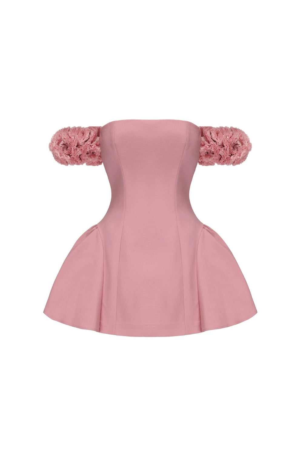 Sherry Flower Strapless Puffy Mini Dress in Pink Soraya