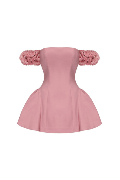 Sherry Flower Strapless Puffy Mini Dress in Pink