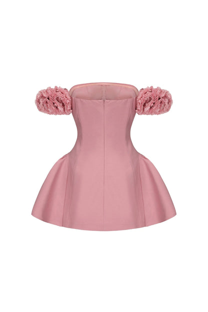 Sherry Flower Strapless Puffy Mini Dress in Pink