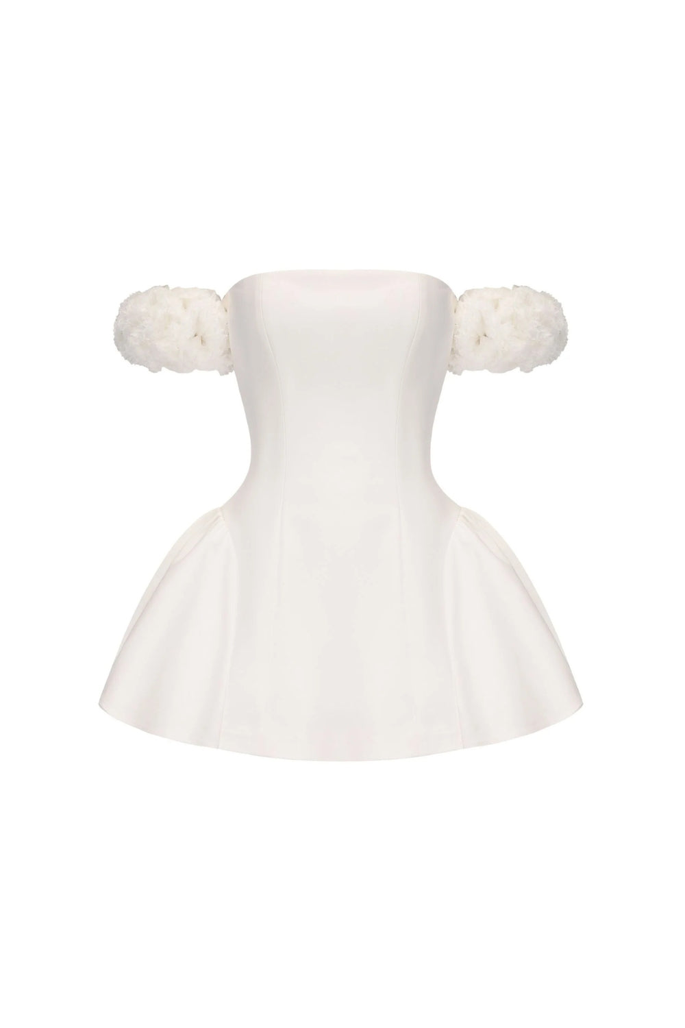 Sherry Flower Strapless Puffy Mini Dress in White Soraya