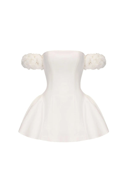 Sherry Flower Strapless Puffy Mini Dress in White