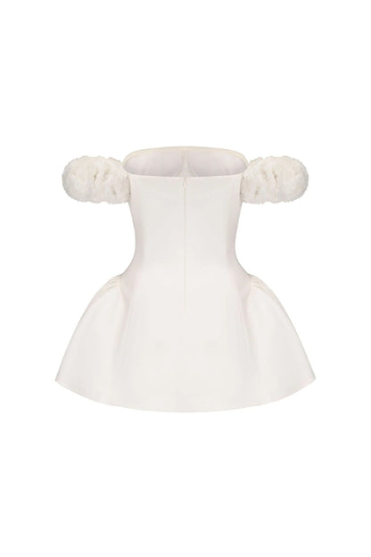 Sherry Flower Strapless Puffy Mini Dress in White