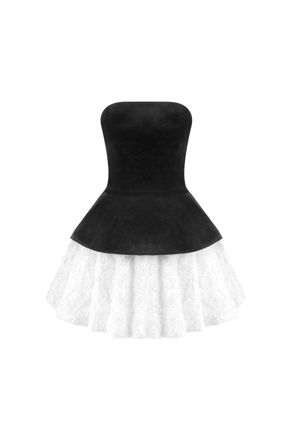 Petal-Layered Velvet Top Mini Skirt Suit Without Glove - Black/White Avalabel