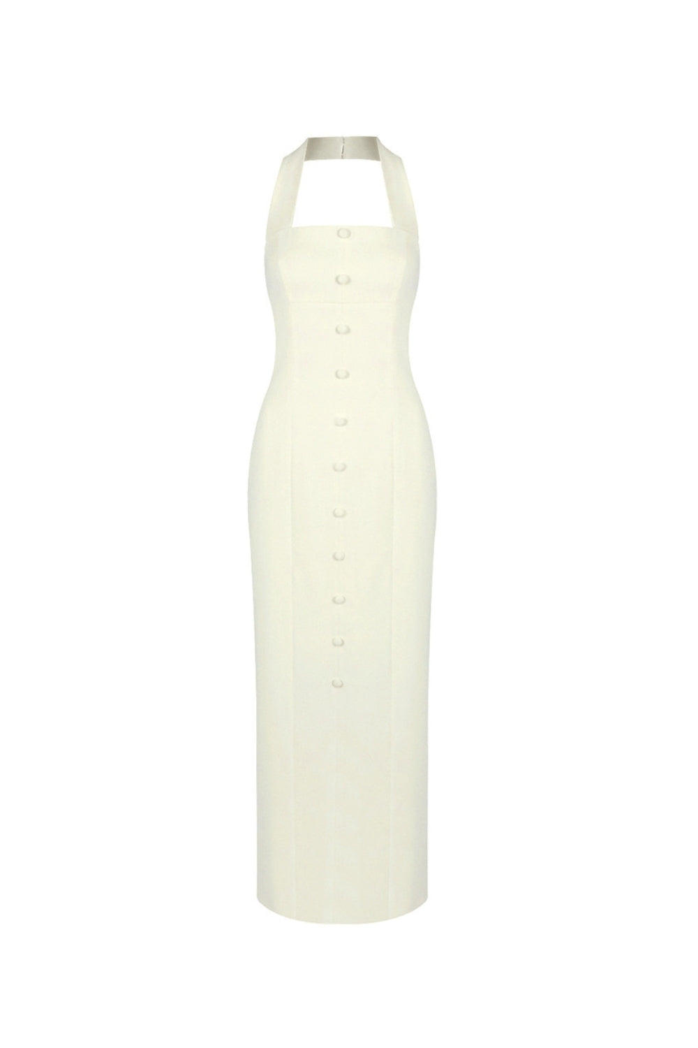 Almond Woven Halter Button Maxi Dress Avalabel