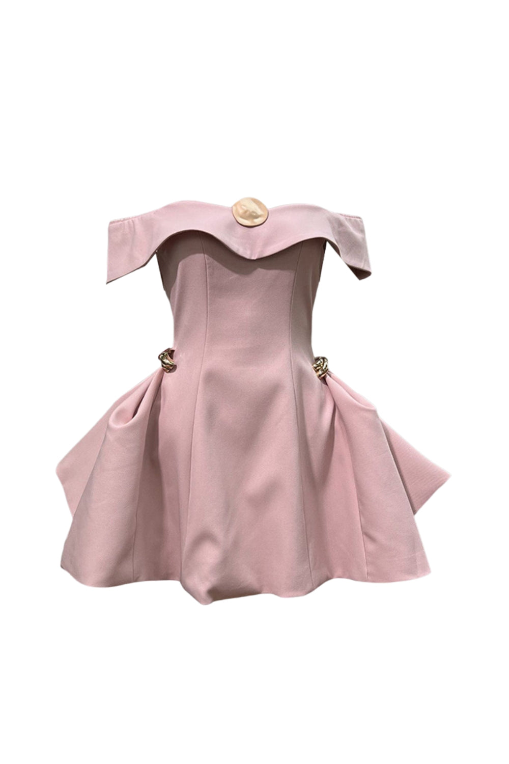 Metal Detail A-Line Off-Shoulder Mini Dress in Pink Soraya