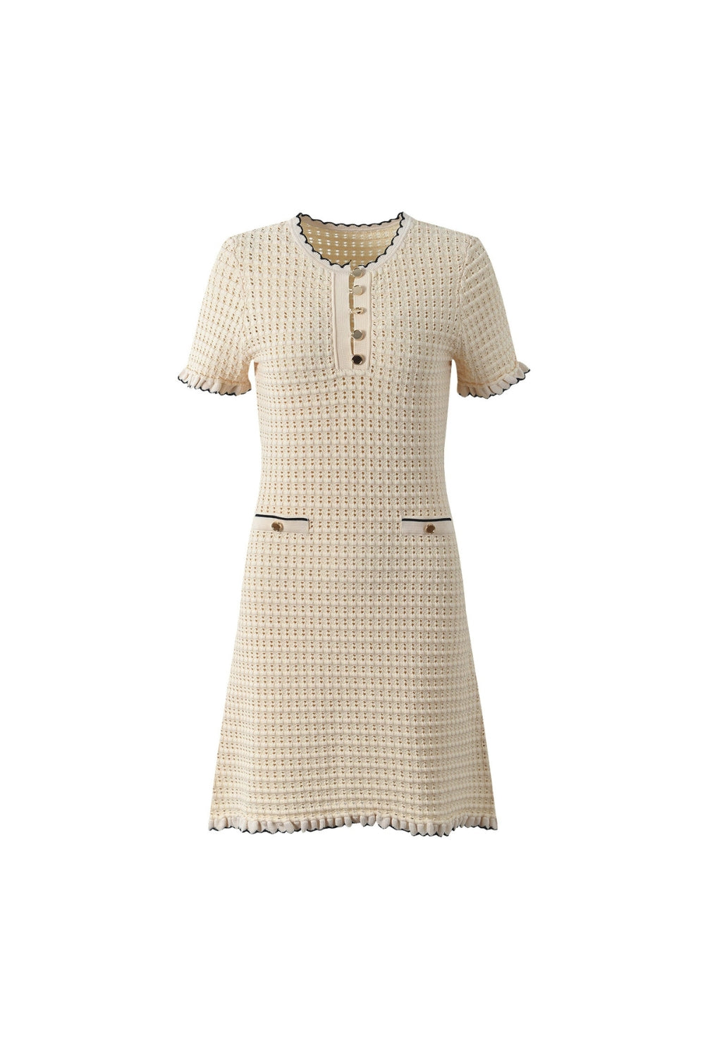 Simona Hollow Knit Mini Dress in Apricot Soraya