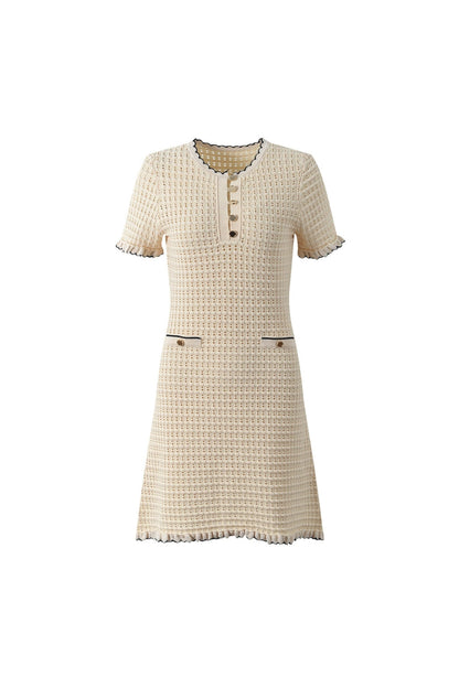 Simona Hollow Knit Mini Dress in Apricot