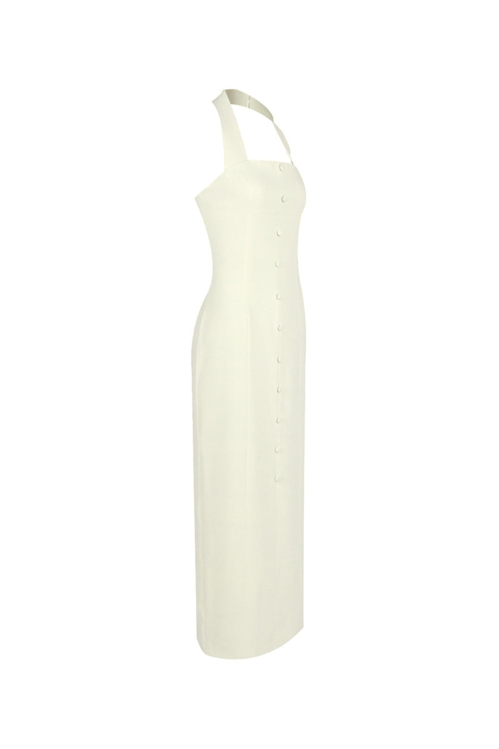 Almond Woven Halter Button Maxi Dress Avalabel