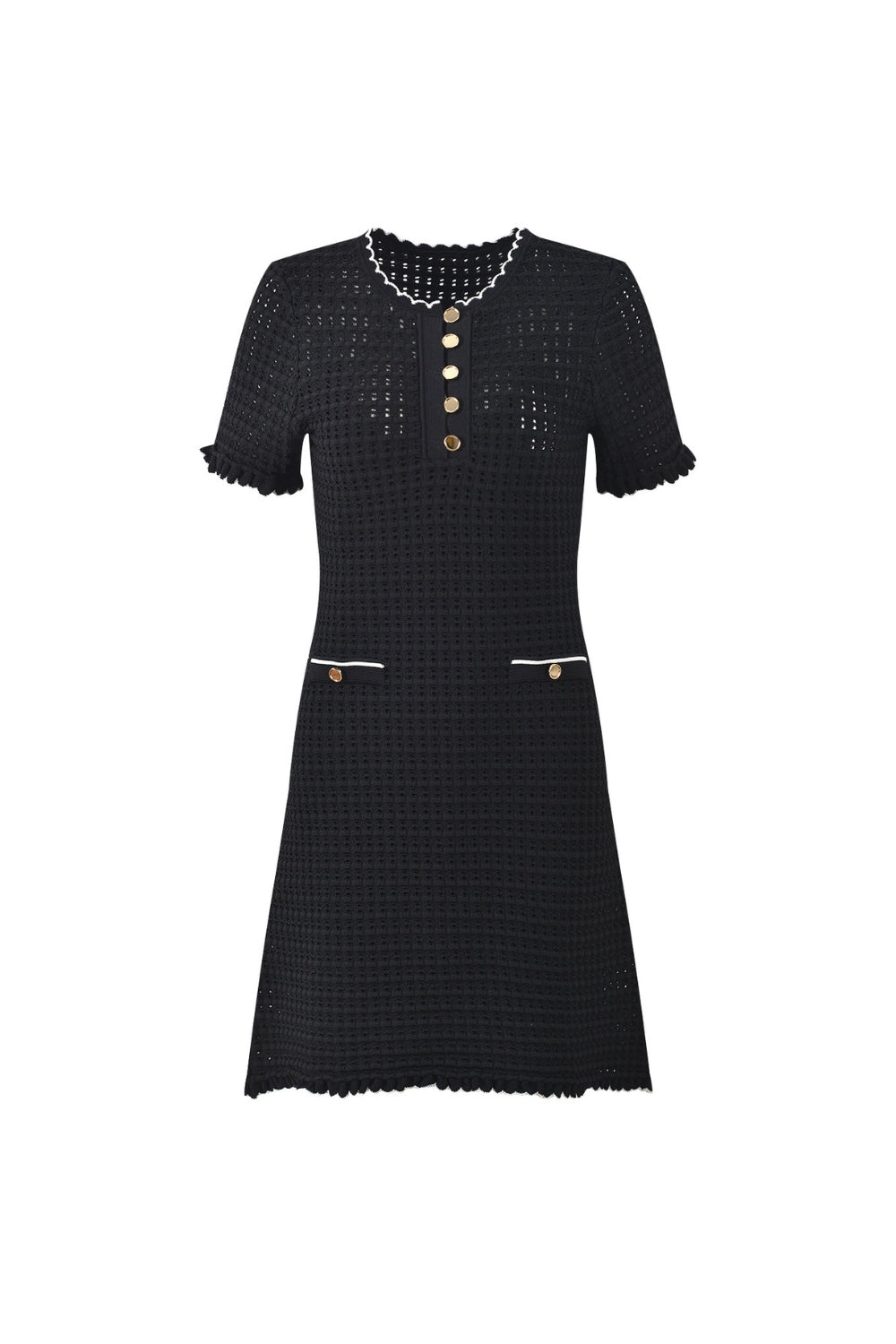Simona Hollow Knit Mini Dress in Black Avalabel