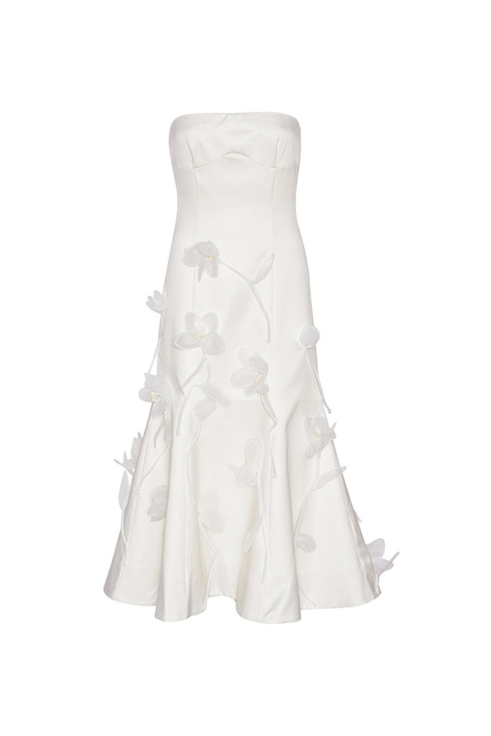 3D Floral Applique Sleeveless Midi Dress in White Avalabel