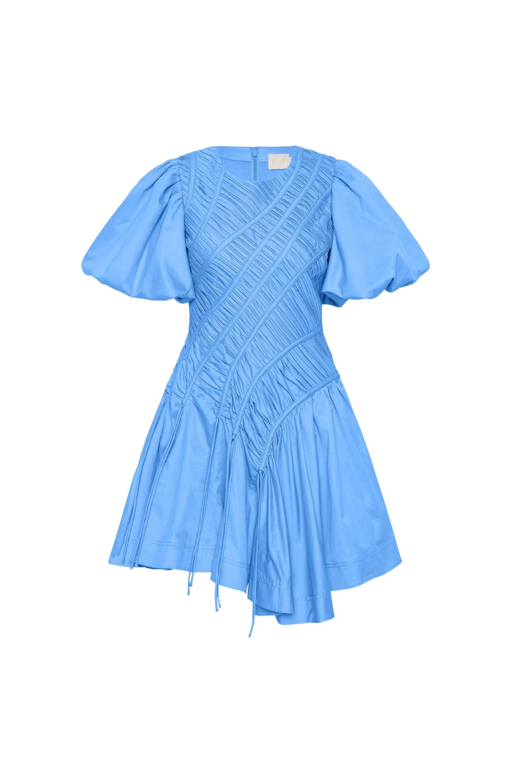 Eudora Asymmetric Pleated Puff Sleeve Mini Dress in Mist Blue Avalabel