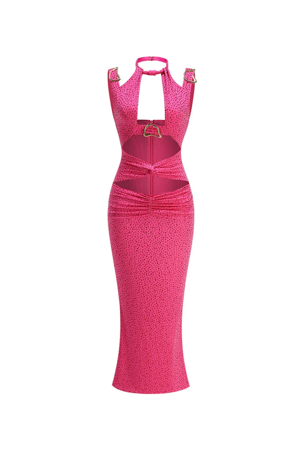 Claire Crystal Embellished Cutout Maxi Dress in Rose Red Avalabel