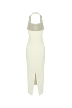 Almond Woven Halter Button Maxi Dress Avalabel