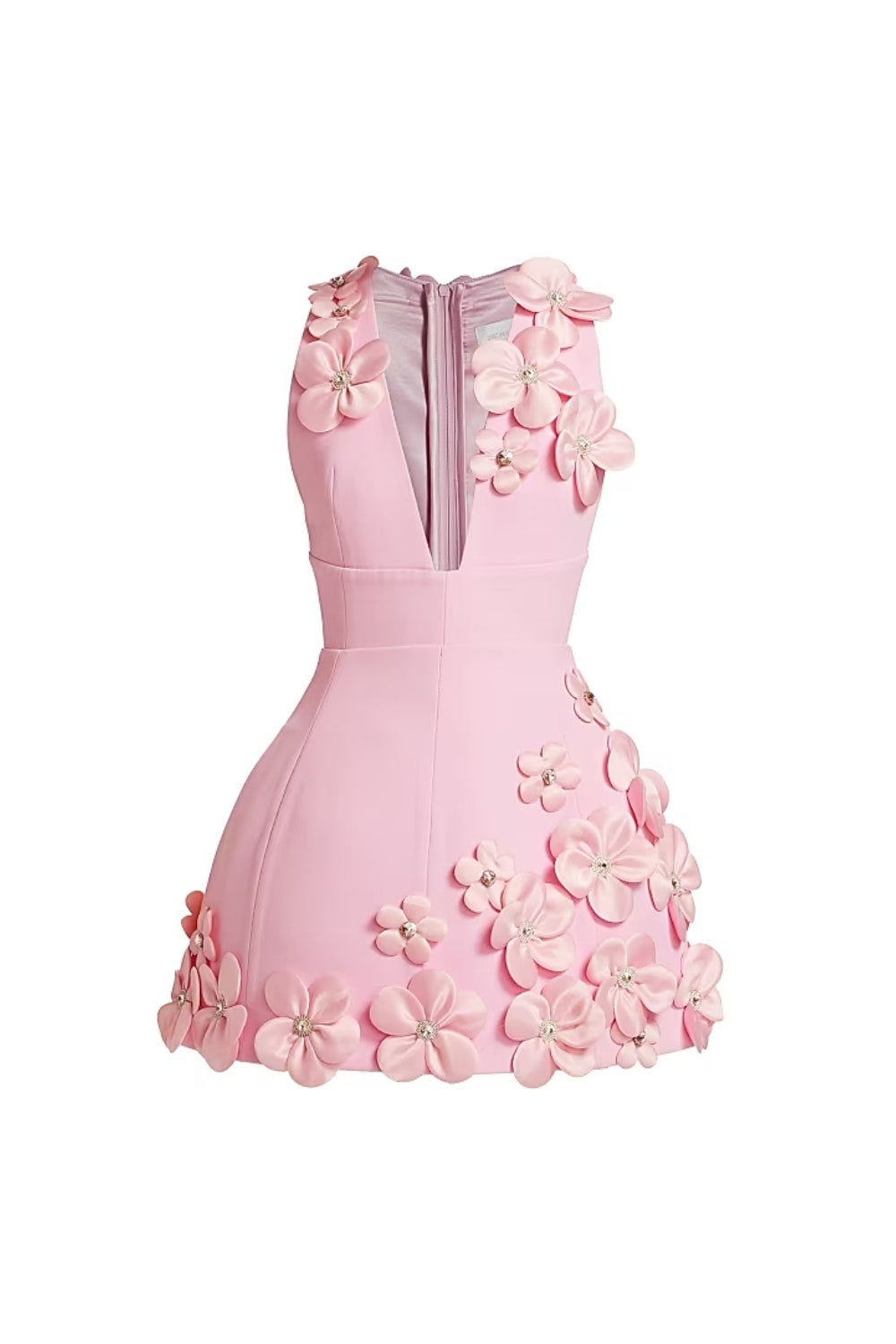 Cynthia 3D Flower V-Neck Sleeveless Bodycon Mini Dress in Pink Avalabel