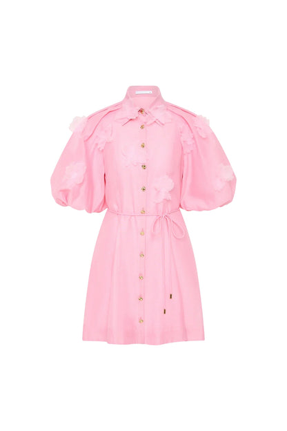 Elvira 3D-Petal Belted Mini Shirt Dress in Pink